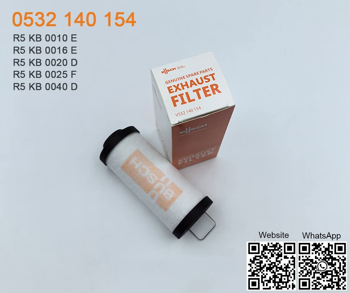 Busch genuine exhaust filter article number 0532 140 154, suitable for R5 KB 0010 E, 0016 E, 0020 D, 0025 F and 0040 D vacuum pumps