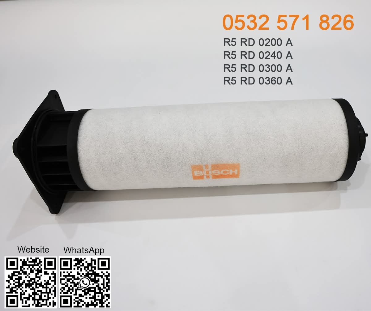 Busch genuine exhaust filter article number 0532 571 826, suitable for R5 RD 0200 A, 0240 A, 0300 A and 0360 A vacuum pumps