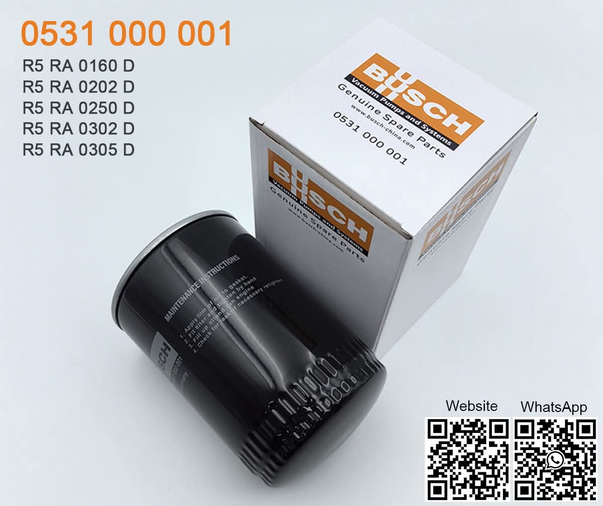 Busch genuine oil filter article number 0531 000 001, suitable for R5 RA 0160 D, 0202 D, 0250 D, 0302 D and 0305 D vacuum pumps